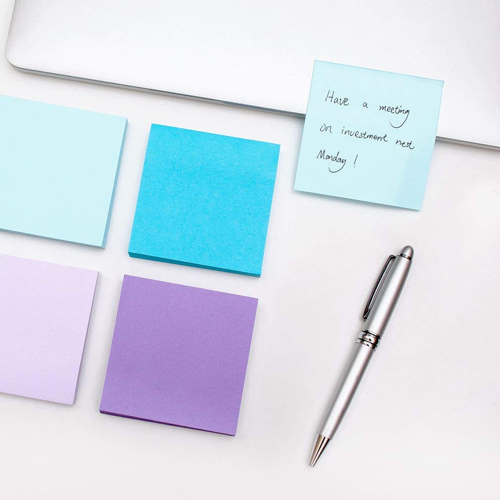 Amazon.co.jp: 強粘着 ふせん ノート 付箋 パステル 水色5色 75×75mm